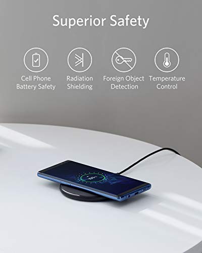 Cargador inalámbrico de Anker PowerWave Pad, compatible con iPhone 11, 11 Pro, 11 Pro Max, XR, XS, X, 8, 8 Plus, Carga rápida de 10 W Galaxy S20/S10/S9, Note 10 y más (sin adaptador de CA)
