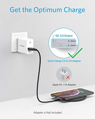 Cargador inalámbrico de Anker PowerWave Pad, compatible con iPhone 11, 11 Pro, 11 Pro Max, XR, XS, X, 8, 8 Plus, Carga rápida de 10 W Galaxy S20/S10/S9, Note 10 y más (sin adaptador de CA)
