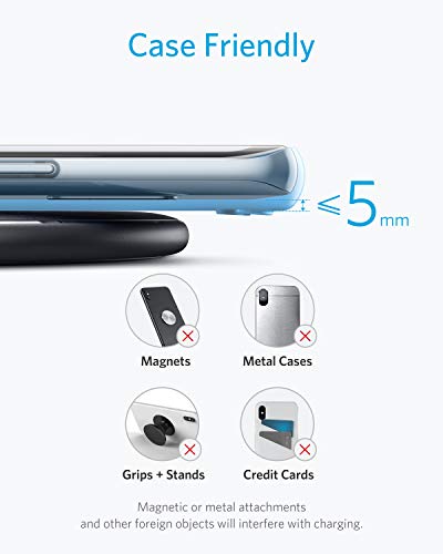 Cargador inalámbrico de Anker PowerWave Pad, compatible con iPhone 11, 11 Pro, 11 Pro Max, XR, XS, X, 8, 8 Plus, Carga rápida de 10 W Galaxy S20/S10/S9, Note 10 y más (sin adaptador de CA)