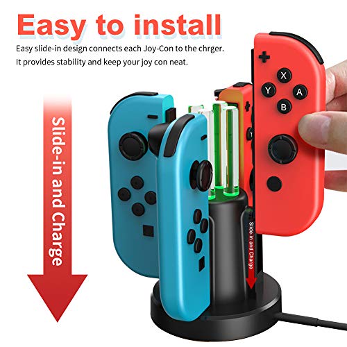 Cargador Joy-Con Para Nintendo-Switch, Base De Carga 4 En 1 y Base De Carga Para Nintendo-Switch Joy-Con, Indicador De Cargar USB