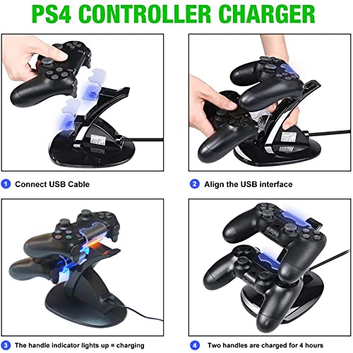 Cargador Mando PS4, Tihokile Dual USB Cargador para Playstation 4 PS4 Pro PS4 Slim Dock Stand con Indicador LED