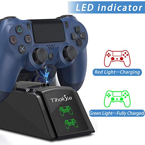 Cargador Mando PS4, Tihokile Estación de Rápida Carga para Controlador Playstation4 / Ps4Pro / Ps4 Slim, Muelle de Carga Dual con Indicador LED y Cable USB