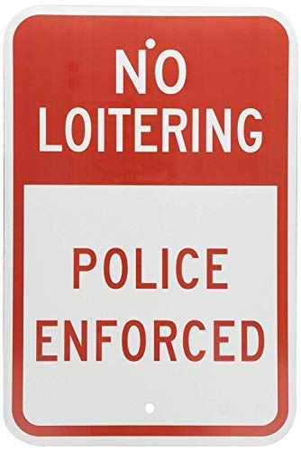 Cartel de metal para decoración de pared, gran aluminio, letrero rústico, con texto en inglés "No Loitering Police Enforced Red On White 12 x 8