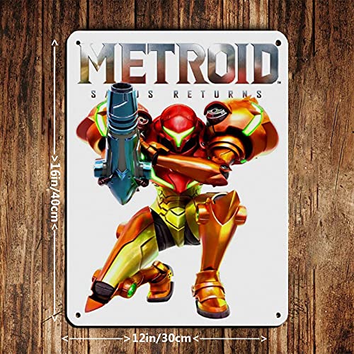 Cartel de videojuego Metroid Samus Returns Tin Sign Vintage Metal Pub Club Cafe Bar Home Wall Art Decoración Poster Retro 30 x 40 cm