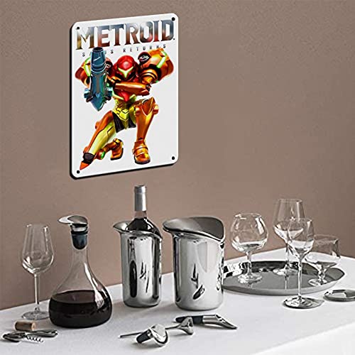 Cartel de videojuego Metroid Samus Returns Tin Sign Vintage Metal Pub Club Cafe Bar Home Wall Art Decoración Poster Retro 30 x 40 cm
