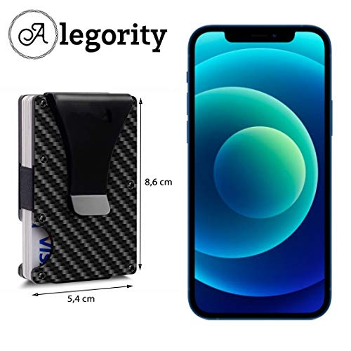 Cartera Tarjetero Hombre con tecnologia de Bloqueo RFID para Evitar clonación de Tarjetas/Billetera Carteras Tarjetero para Hombre y Mujer/Fabricado en Fibra de Carbono con Clip para Billetes