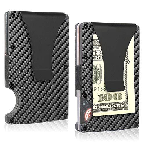 Cartera Tarjetero Hombre con tecnologia de Bloqueo RFID para Evitar clonación de Tarjetas/Billetera Carteras Tarjetero para Hombre y Mujer/Fabricado en Fibra de Carbono con Clip para Billetes