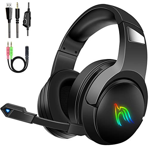 Casco Gaming, Auriculares Gaming, Cascos con estéreo 3D, 360° micrófono Ajustable, 50 mm Drivers, Ruido Reducción, iluminación RGB, Compatible con Xbox One/PC/Tableta/Nintendo Switch