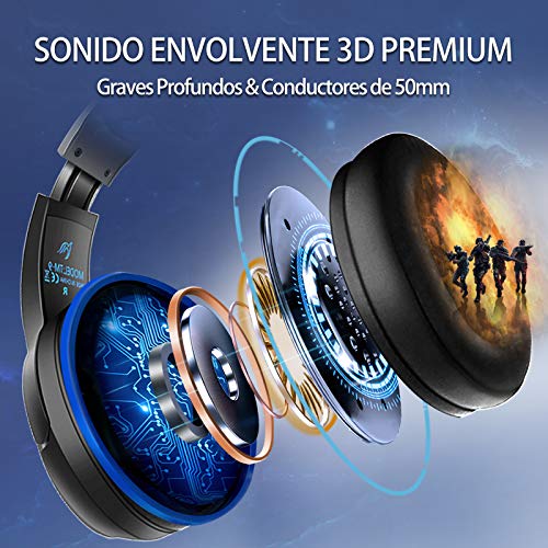 Casco Gaming, Auriculares Gaming, Cascos con estéreo 3D, 360° micrófono Ajustable, 50 mm Drivers, Ruido Reducción, iluminación RGB, Compatible con Xbox One/PC/Tableta/Nintendo Switch