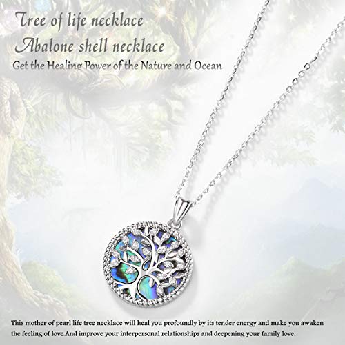 CELESTIA Mujer Arbol de la Vida Collar con Pendientes Juegos de Joyas Plata de Ley 925 Concha Abulón Parentesco Regalos