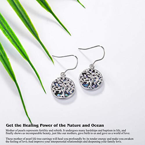 CELESTIA Mujer Arbol de la Vida Collar con Pendientes Juegos de Joyas Plata de Ley 925 Concha Abulón Parentesco Regalos