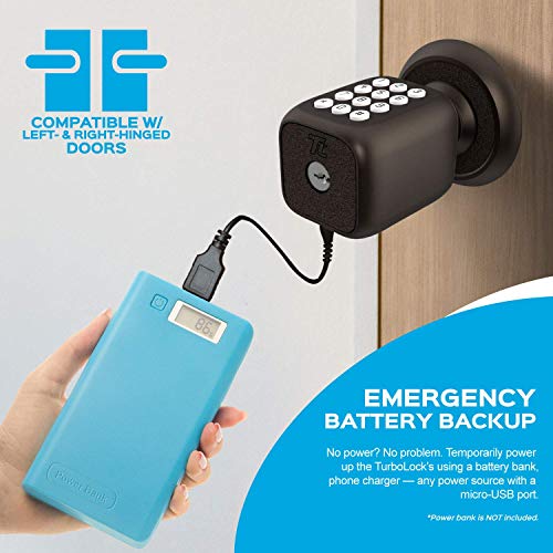 Cerradura de puerta digital con teclado, TURBOLOCK para puerta de entrada sin llave, seguridad digital con disfraz de código de acceso, llaves de respaldo y puerto de emergencia (plateado)