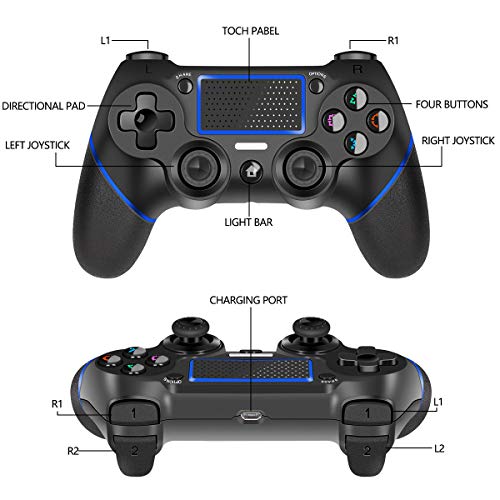 CHEREEKI Mando para PS4, Mando Inalámbrico para PS4 / PS4 Pro / PS4 Slim, con Pantalla Táctil de Vibración Dual de Seis Ejes, Compatible con Playstation 4