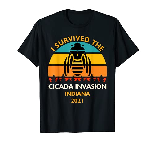 Cicada Invasion 2021 Sobreviví Indiana Retro Sunset Divertido Camiseta