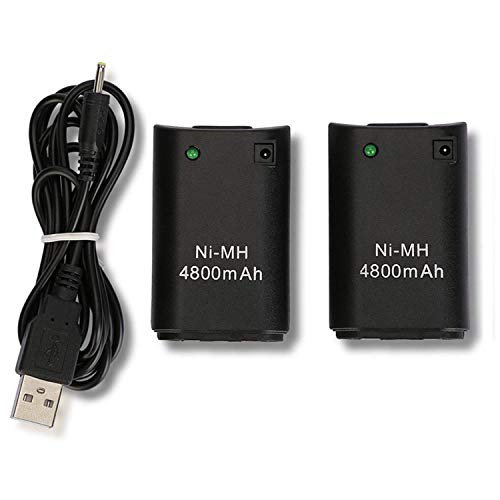 CICMOD Xbox 360 Mando Batería 2Pc 4800mAh Baterías con USB Cable para Mando Remoto de Control Xbox 360 Negro