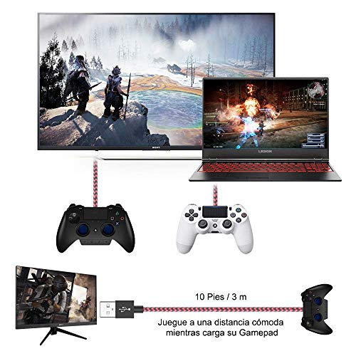 CiSiRUN Cable de Carga para PS4 y Xbox One Cable de Carga para Mando,3m（Rojo）