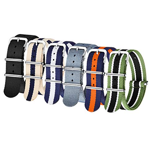 CIVO NATO Correa 6 paquetes 16 mm 18 mm 20 mm 22 mm 24 mm Bandas de reloj de nailon balístico Correas Hebilla de acero inoxidable con barra de resorte y herramienta de pasador de enlace