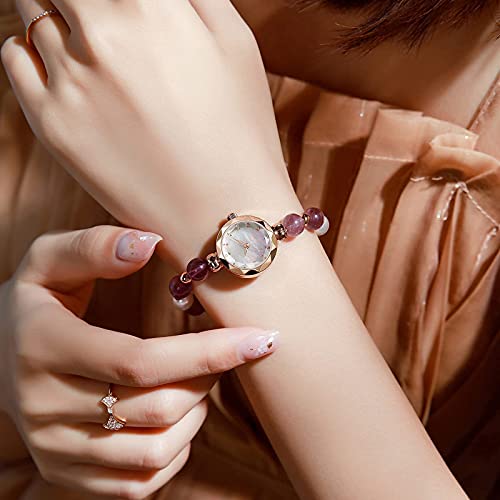 CIVO Reloj de pulsera para mujer con pulsera de perlas, diseño creativo y sencillo, caja de oro rosa, reloj de cuarzo para niñas y mujeres, relojes impermeables, 4 morados., M,