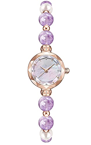 CIVO Reloj de pulsera para mujer con pulsera de perlas, diseño creativo y sencillo, caja de oro rosa, reloj de cuarzo para niñas y mujeres, relojes impermeables, 4 morados., M,
