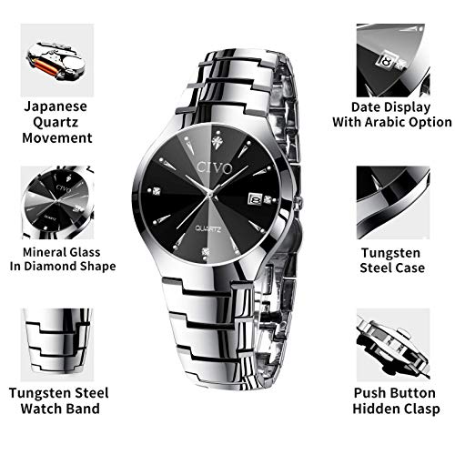 CIVO Relojes para Hombre Acero Inoxidable Impermeable Reloj de Pulsera de Lujo Fecha Calendario Clásicos Analogicos Reloj de Cuarzo Negocio Casual Simple con Correa de Plata