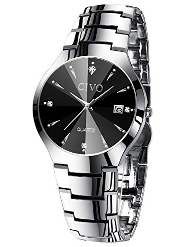 CIVO Relojes para Hombre Acero Inoxidable Impermeable Reloj de Pulsera de Lujo Fecha Calendario Clásicos Analogicos Reloj de Cuarzo Negocio Casual Simple con Correa de Plata