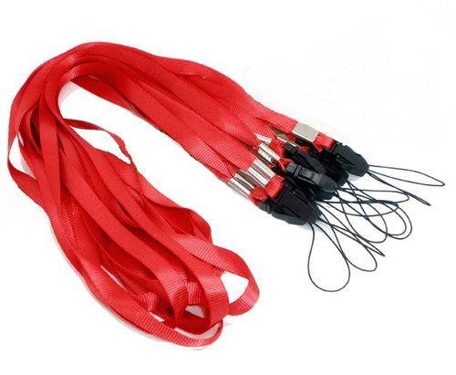 CKB Ltd 50 x Red Rojo Acollador ID Correa Cuello Divisa Dolsa Tarjeta Clave Tenedor Colgante Cuello Cinta Lanyard Neck Strap For ID Card/Mobile Phone/Gym Key/Access Pass Holder Loop Clip