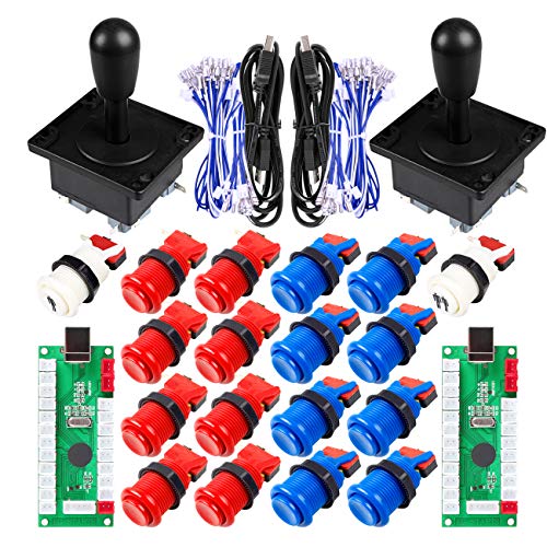 Clásico juego de arcada de DIY parte de Mame USB gabinete Zero Delay codificador USB Arcade Joystick + 18 arcade de botón (incluyendo 1p / 2p del comienzo del botón Push) Kits + Azul Color Rojo