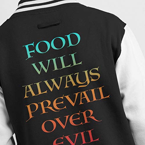 Cloud City 7 Food Will Always Prevail Over Evil Kid's Varsity Jacket Black/White 5-6 Años