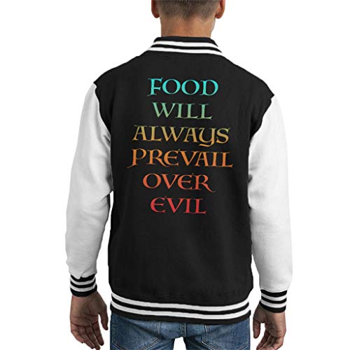 Cloud City 7 Food Will Always Prevail Over Evil Kid's Varsity Jacket Black/White 5-6 Años