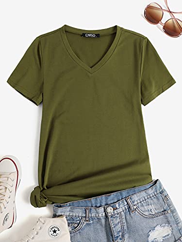 CNFIO Camiseta Verano Mujer Camisetas de Manga Corta Blusas con Cuello en V para Mujer Top Casual