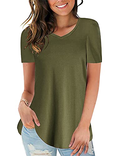 CNFIO Camiseta Verano Mujer Camisetas de Manga Corta Blusas con Cuello en V para Mujer Top Casual