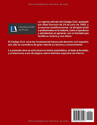CÓDIGO CIVIL. Para profesionales, estudiantes y opositores.: Legislación Actual. Tamaño 8,5" x 11"