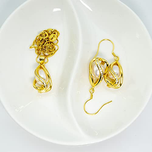Colgante y Pendientes bañados en Oro Amarillo 18K con Perlas Naturales de Agua Dulce y Plata de Primera Ley Perlas auténticas Clase AAA Set de Joyas para Mujer Esposa (Twiss Oro)
