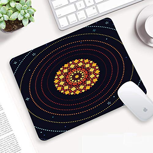 Comfortable Mouse Pad 32x25 cm,Azul oscuro, Sol geométrico en el espacio con órbitas planetarias y estrellas Astron,Base de Goma Antideslizante Wipe Washable para Gamers Ordenador, PC y Laptop32x25 cm
