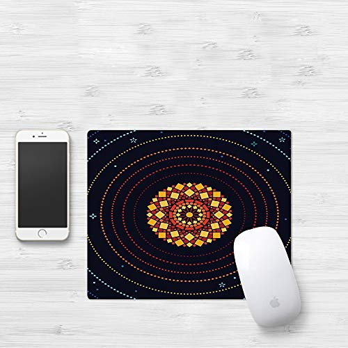Comfortable Mouse Pad 32x25 cm,Azul oscuro, Sol geométrico en el espacio con órbitas planetarias y estrellas Astron,Base de Goma Antideslizante Wipe Washable para Gamers Ordenador, PC y Laptop32x25 cm