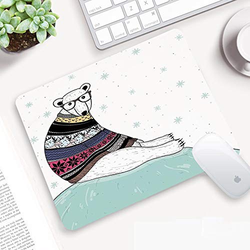 Comfortable Mouse Pad 32x25 cm,Bear, Hipster Polar Bear con Fair Isle Style Sweater sentado sobre hielo Christmas S,Base de Goma Antideslizante Wipe Washable para Gamers Ordenador, PC y Laptop32x25 cm