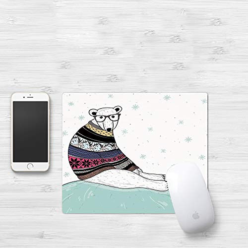 Comfortable Mouse Pad 32x25 cm,Bear, Hipster Polar Bear con Fair Isle Style Sweater sentado sobre hielo Christmas S,Base de Goma Antideslizante Wipe Washable para Gamers Ordenador, PC y Laptop32x25 cm