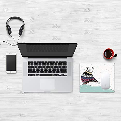 Comfortable Mouse Pad 32x25 cm,Bear, Hipster Polar Bear con Fair Isle Style Sweater sentado sobre hielo Christmas S,Base de Goma Antideslizante Wipe Washable para Gamers Ordenador, PC y Laptop32x25 cm