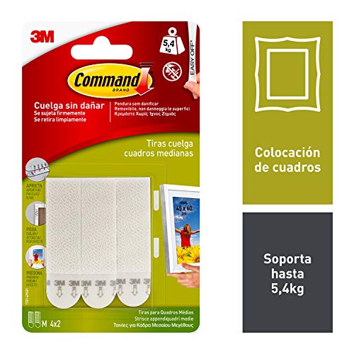 Command 17201 Pack de 4 Tiras para Cuadros Medianas, Color Blanco, Set de 4 Piezas