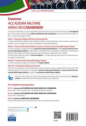 Concorso Accademia Militare Arma dei Carabinieri: Teoria e test per Prova scritta di preselezione, Prova scritta di conoscenza della lingua italiana, Prova di conoscenza della lingua inglese (P&C)