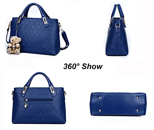 Conjunto de bolsa de cuero de PU de 4 piezas con asa superior para mujer (bolsa grande, bolso, bandolera, tarjetero), Azul