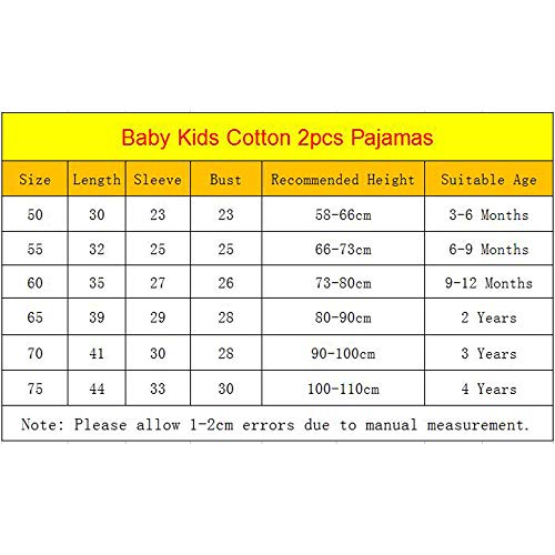 Conjunto de Pijamas de algodón para niña bebé Conjunto de Manga Larga y pantalón de Dibujos Animados Niño pequeño Ropa de Dormir/Camisones Ropa para niños de 0 a 4 años White Elephant 75