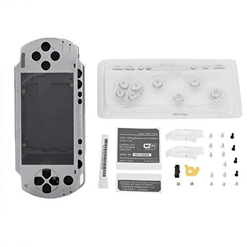 Consola de Juegos Carcasa de Repuesto para Consola de Juegos Juego de Botones con Kit de Botones Compatible con PSP 1000(Plata)