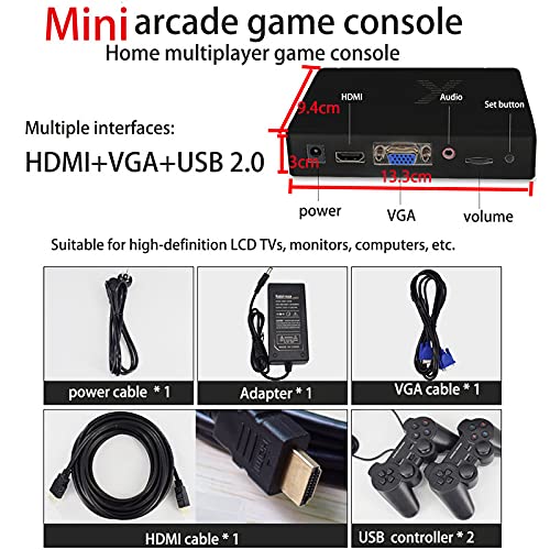 Consola Retro Arcade con 3160 Juegos + Gamepads de 2 Piezas, 1280x720 FHD Consola de Videojuegos con HDMI/VGA, Whatsko Super Game Consola X Mini 3160