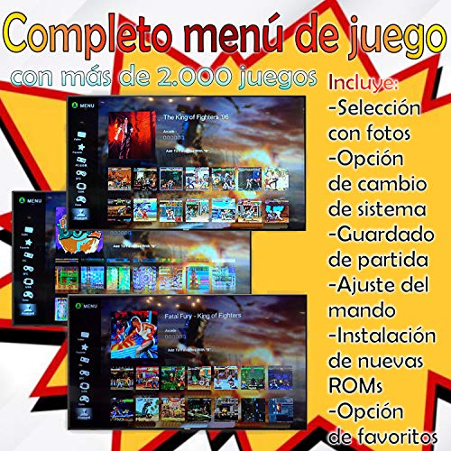 Consola Retro inalámbrica, Similar Pandora Box, más de 2000 Juegos, Retro Consola Maquina recreativa Arcade, Incluye 2 joysticks, Guardado de Partida, Favoritos,Mame,Neogeo,Megadrive,GBA,NES,SNES