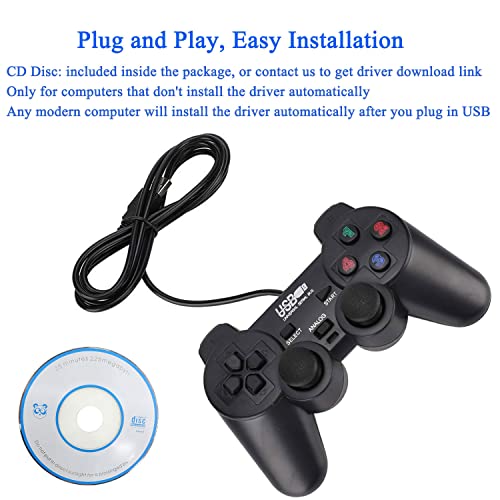 Controlador de Juego con Cable USB para Windows PC/Raspberry Pi Mando de Juegos Remoto Plug and Play Joypad Joystick de Juego de Doble Choque para Roblox/Steam/RetroPie/RecalBox