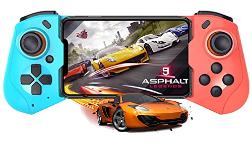 Controlador de juegos para iPhone, Arvin iOS Controller MFi Mobile Wireless Gaming Gamepad con joystick, soporte para teléfono y disparador L3+R3, juego directo, compatible con iPhone/iPad (azul+rojo)