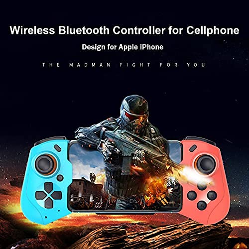Controlador de juegos para iPhone, Arvin iOS Controller MFi Mobile Wireless Gaming Gamepad con joystick, soporte para teléfono y disparador L3+R3, juego directo, compatible con iPhone/iPad (azul+rojo)