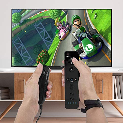 Controlador de Movimiento Remoto Inalámbrico Wii, Controlador Motion Plus Integrado Remoto e Nunchuck con Custodia en Silicona para Wii e Wii U (Black)