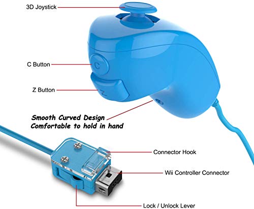 Controlador de Movimiento Remoto Inalámbrico Wii, Controlador Motion Plus Integrado Remoto e Nunchuck con Custodia en Silicona para Wii e Wii U (Blue)